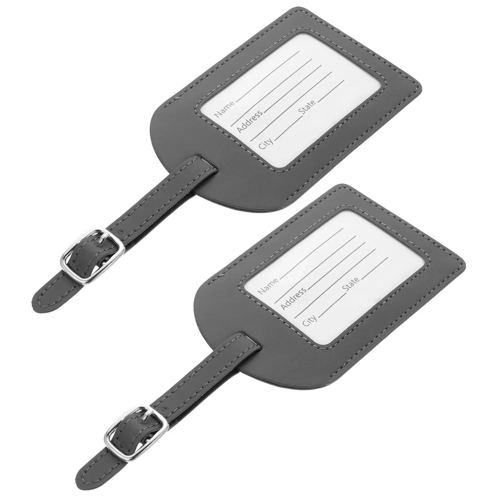 2pcs Luggage Tags Simple Elegant PU Suitcase Labels Adjustable Strap for Travel Baggage Identification