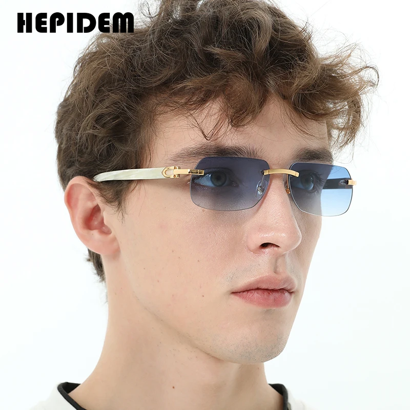 HEPIDEM Buffalo Horn Glasses Women Brand Design Square Rimless Diamonds Sunglasses Men Luxury Eyewear Buffs Eyeglasses