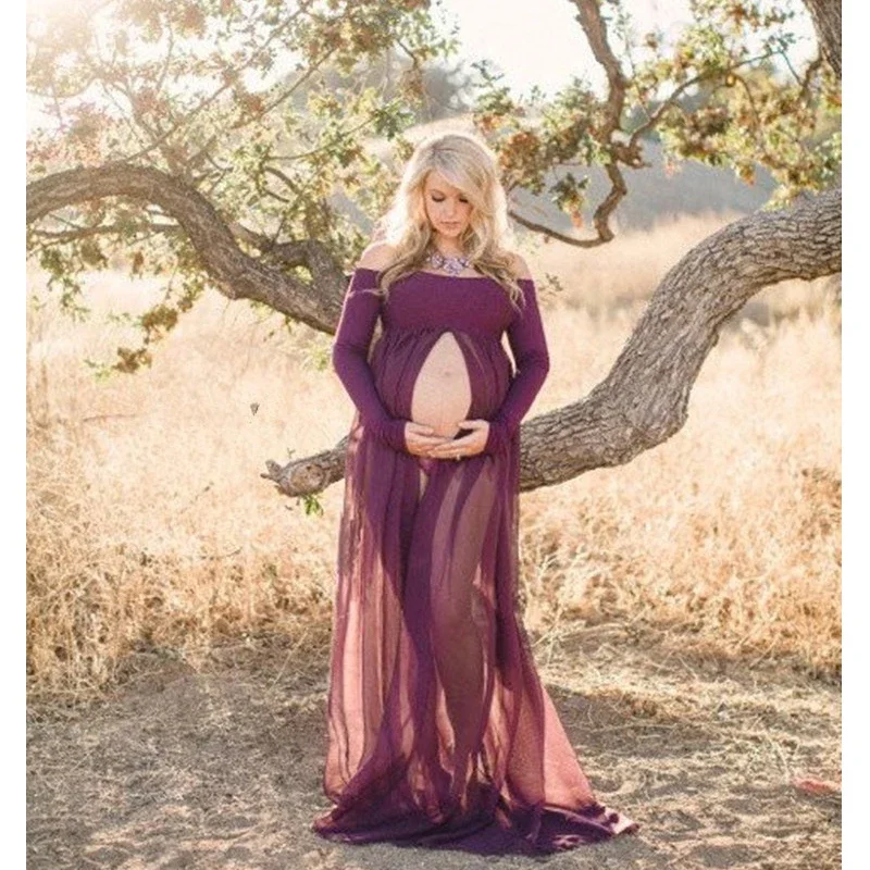 Maternity Photography Props Pregnant Chiffon Gown Dresses Pregnancy Clothes Photo Shoot Baby Shower Gift Studio Clothing