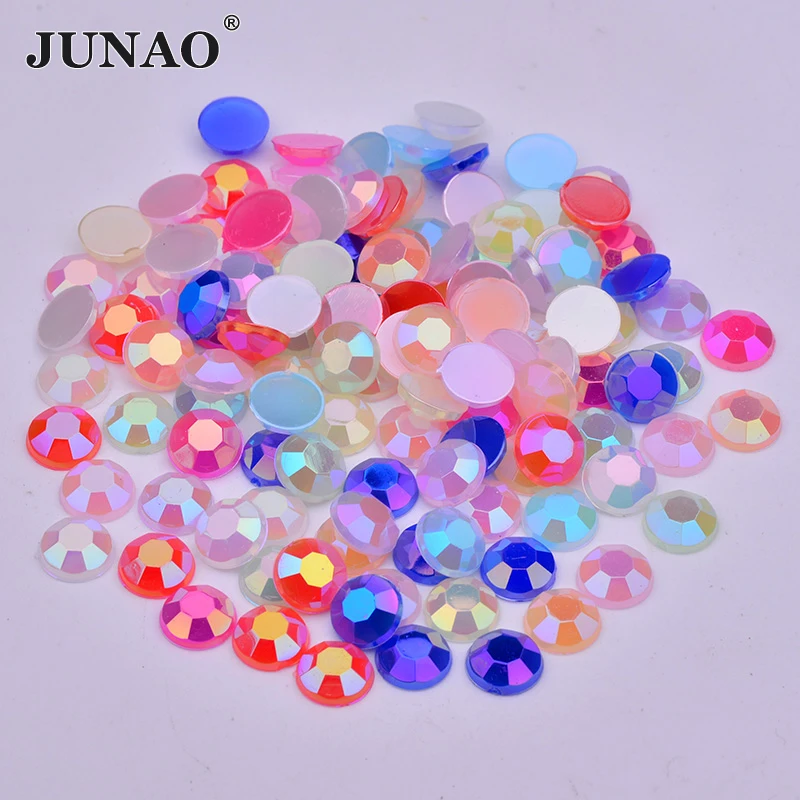 JUNAO 6 7 8 mm Colorful AB Round Crystal Rhinestone Diamond Flat Back Strass Stickers Non Hot Fix Stone For DIY Decorations