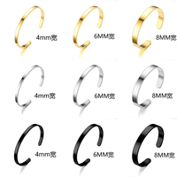 Simple Style 4mm/6mm/8mm Stainless Steel Open Bangle Unisex Unfading Not Allergic 3 Colors Charm Bracelet Leisure Pulseira Joias