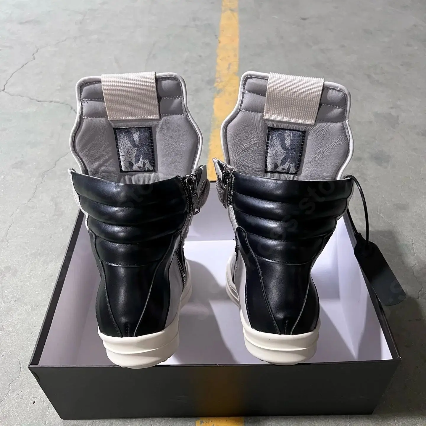 Luxe Merk Mannen Schoen Ricks Grijs Lederen Schoenen Vrouwen Casual Schoen Owens Sneaker Jumbo Veters Enkellaars ZIP Koeienhuid Sneakers Laarzen