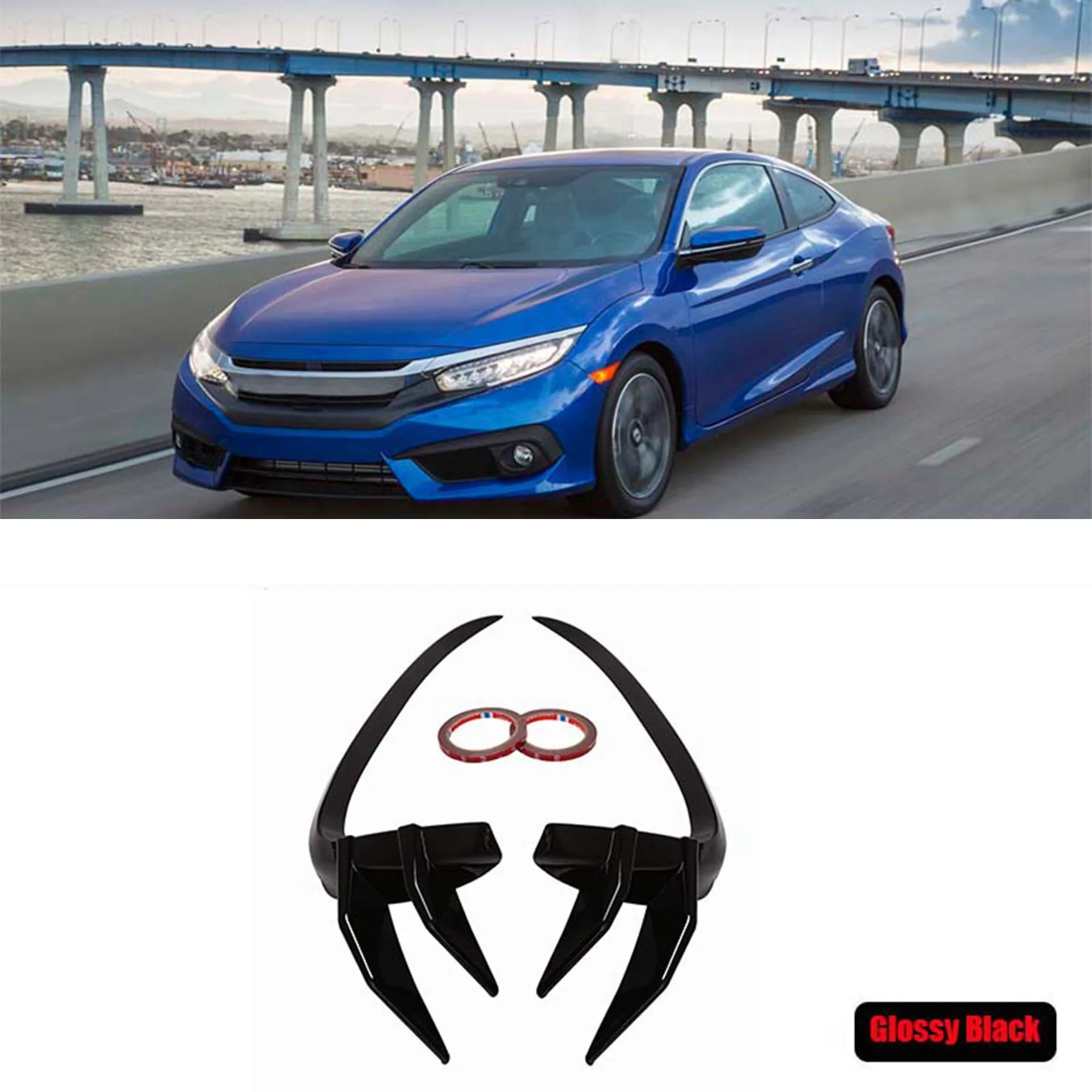 2Pcs Car Front Bumper Splitters Side Wind Knife Fog Lamp Eyebrow for Honda Civic 10Th 2016-2018 B