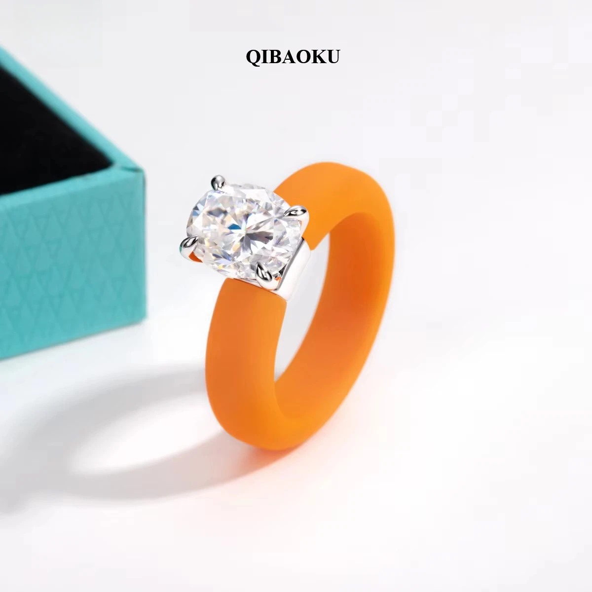 QIBAOKU 3ct Oval Cut Moissanite Inlaid Silicone Ring S925 Sterling Silver Rubber Comfort Fit Wedding Ring for Women Jewelry 2026