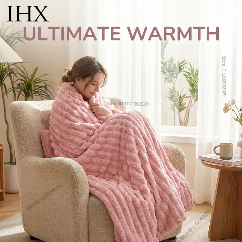 IHX Solid Color Imitation Rabbit Plush Milk Plush Thickened Thermal Leisure Home Blanket Office Nap Blanket, Custom Blanket Size