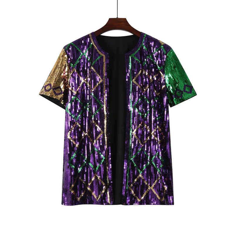 

Женский модный кардиган с пайетками на весну-лето, повседневный, с принтом, с коротким рукавом, хит продаж