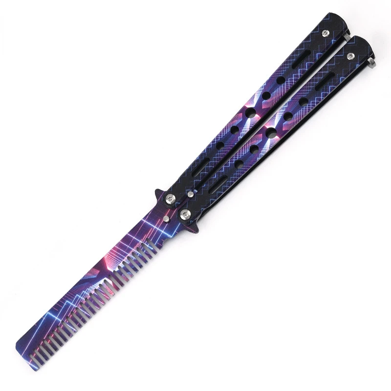 Foldable Comb Stainless Steel Practice Training Butterfly Knife Comb Beard Moustache Brushes Hairdressing Styling Tool