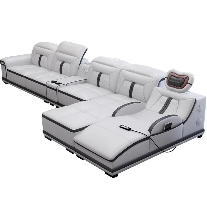 Leather sofa intelligent multi-functional sofa large apartment modern simple corner