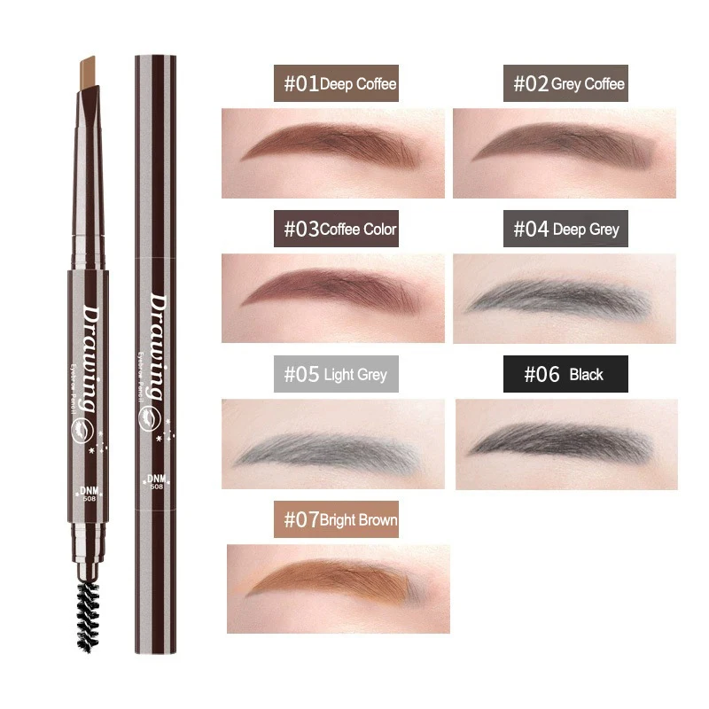 DNM 7 Color Natural Makeup Double Head Super Fine Eyebrow Pencil Waterproof Long Lasting Easy Ware Eye Brow Make Up Pen