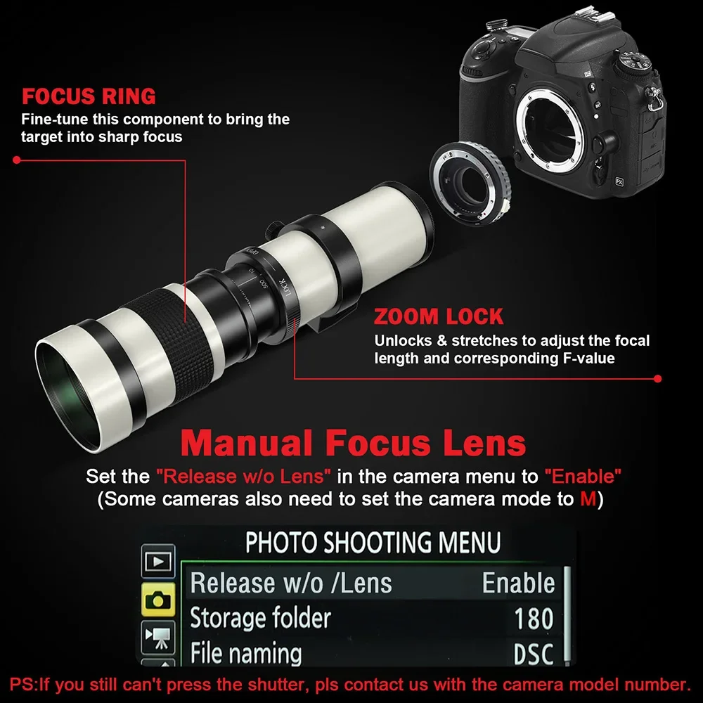 Lightdow Manual Focus Telephoto Zoom Lens 420-800mm F8.3-16 with