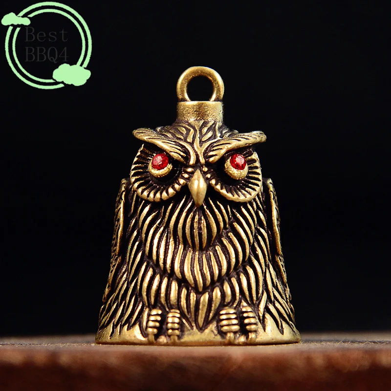 (BBQ4)Vintage Owl Bell Keychain Brass Bell Car Key Chain Pendant Small Pendant Men And Women Gift Feng Shui Bronze Bell