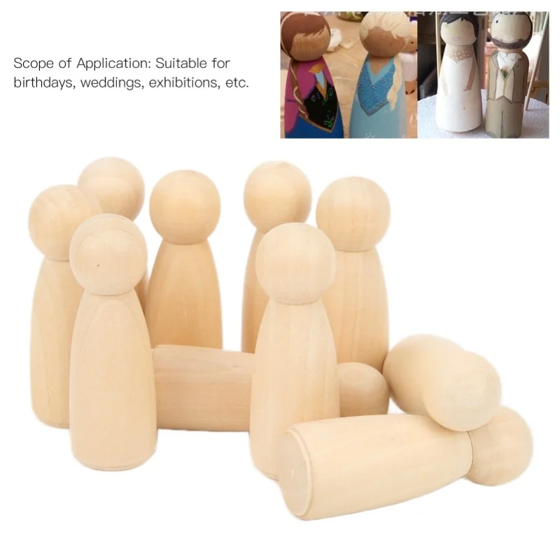 10 Pcs Wooden Peg Doll 75mm 3.0in Safe BurrFree Develop HandsOn Skills DIY Accessories For Decoration(Girls )