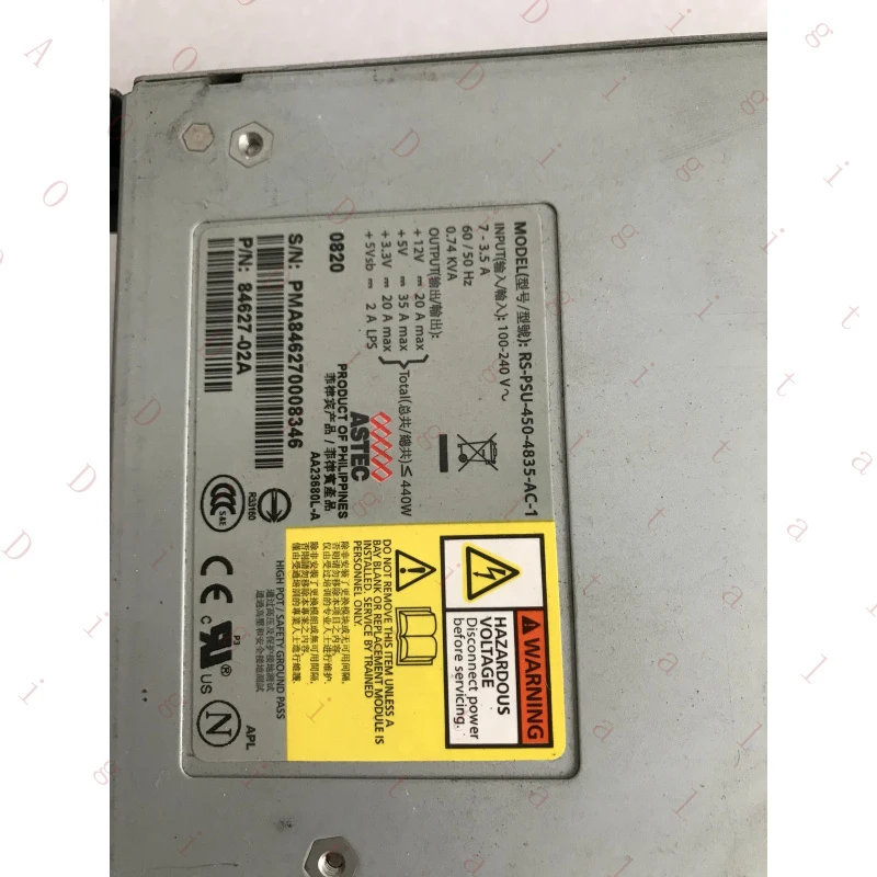 WW For Dell EQ PS6500E server power supply RS-PSU-450-4835-AC-1 84627-02A