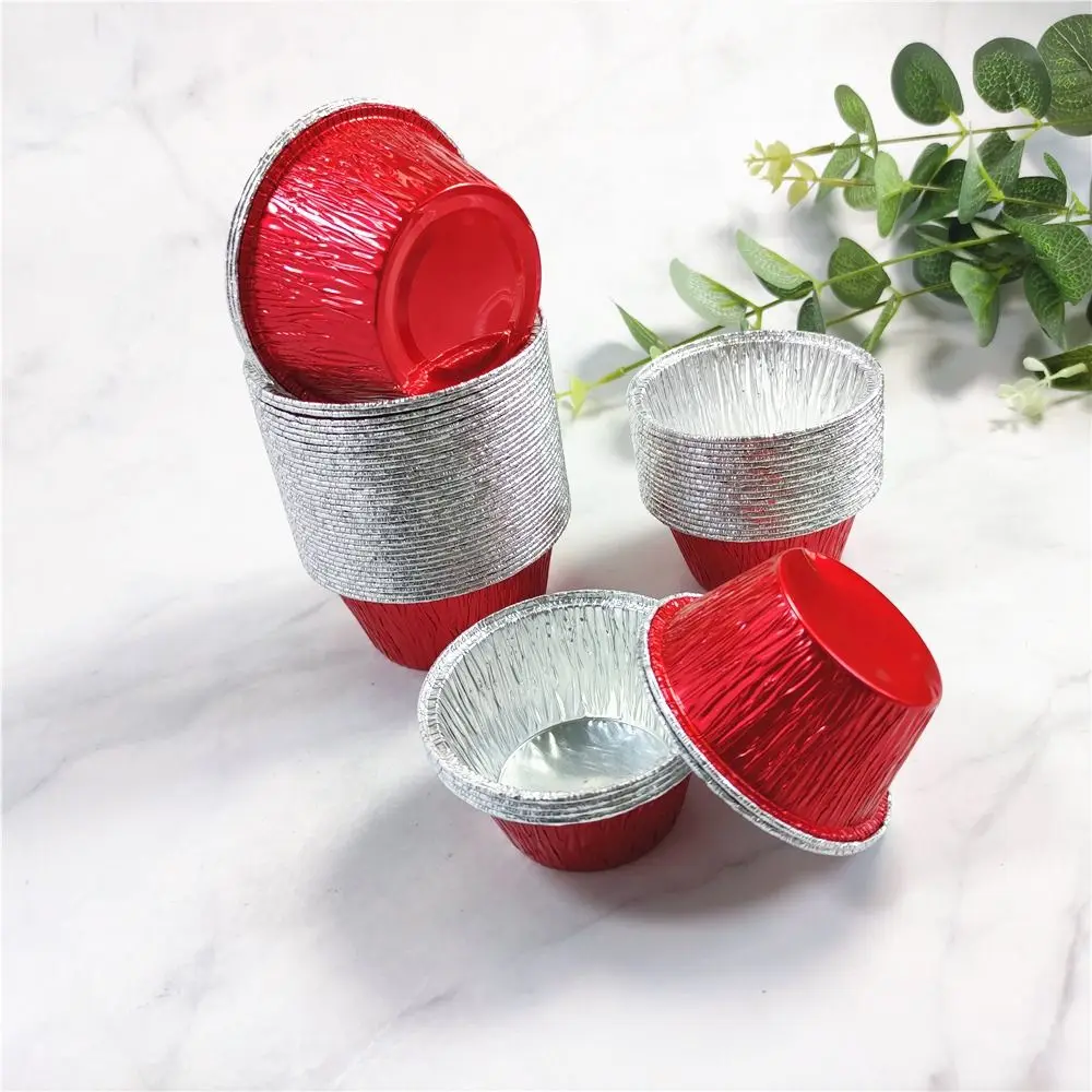 50Pcs Disposable Aluminum Tin Foil Baking Pans Non-stick Food Grade Baking Cup Tray Practical Fast Heating Cupcake Mold Catering
