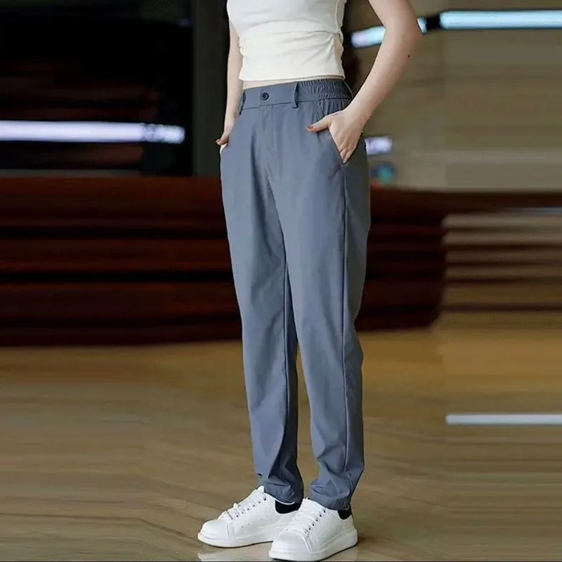 

Быстросохнущие брюки из ледяного шелка, мужские весенне-летние тонкие прямые спортивные брюки, деловые повседневные брюки