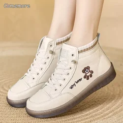 Comemore Autumn Casual Shoes Ladies High Top Sneaker Vulcanized Shoe Fashion Round Toe Boots 2026 New Women Leather Sneakers 41