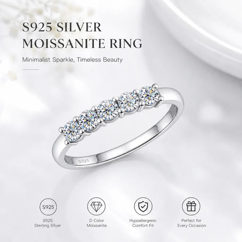

[Promotion]With GRA D VVS1 S925 Sterling Silver Band Round Moissanite Ring 18K White Gold Plated Diamond Wedding Rings for Women
