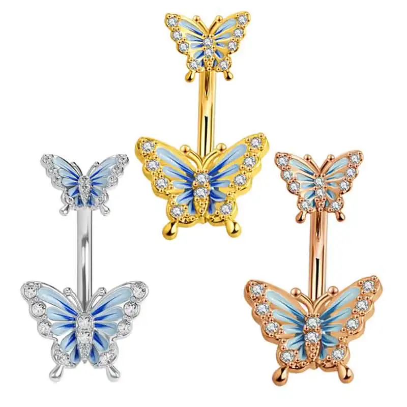 

Crystal Butterfly Belly Button Ring Reversed Bar Barbell Curved Navel Piercing Stainless Steel Sexy Nombril Ombligo Body Jewelry