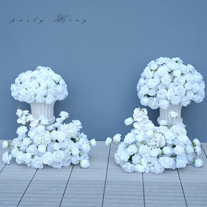 Romantic Pure White Rose Floor Flower Wedding Decoration Artificial Flower Window Display Props Party Banquet Floral Decoration