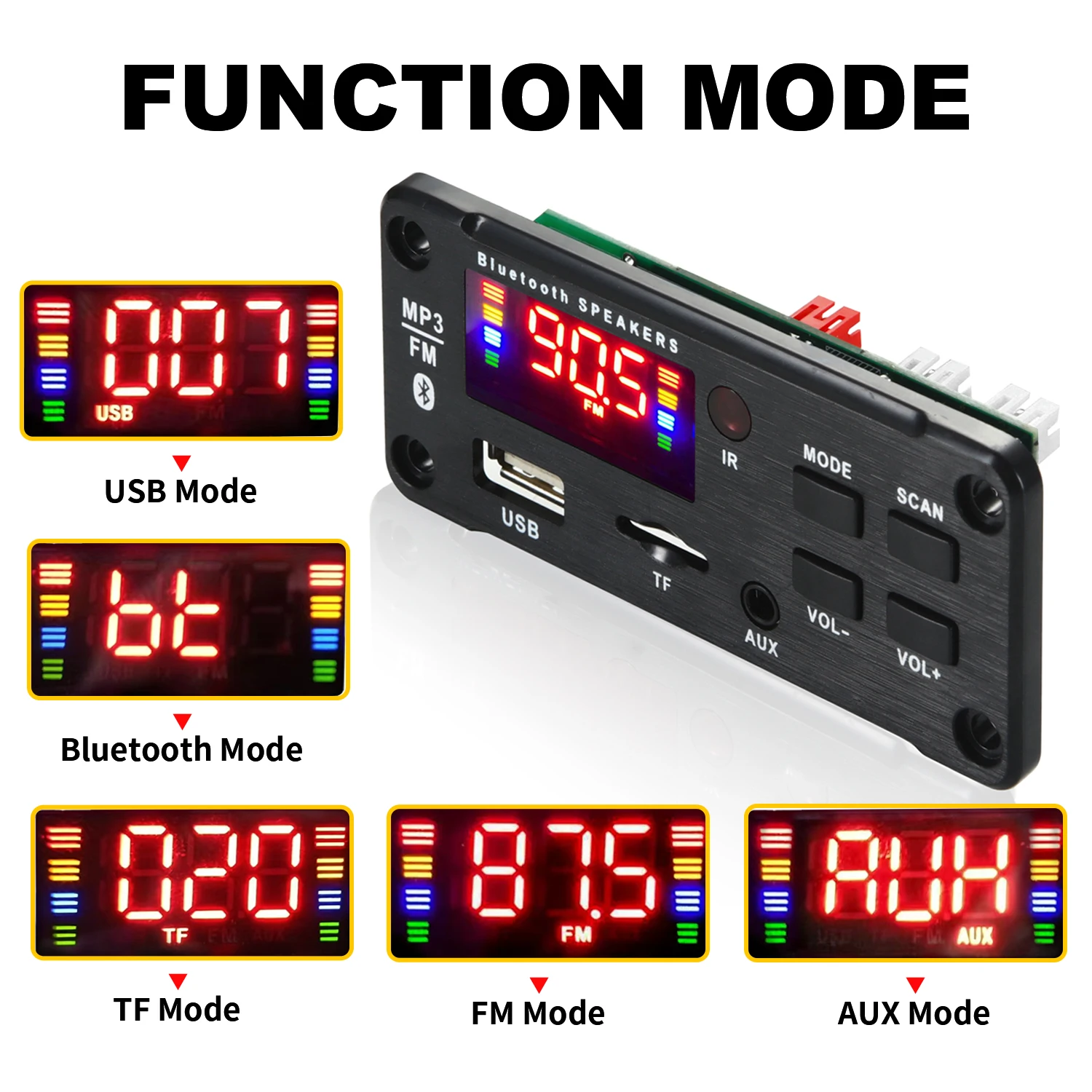 50W  Amplifier Bluetooth 5.0 DIY MP3 WAV Decoder Board DC 12V Wireless Car USB MP3 Player TF Card Slot USB FM with Mic