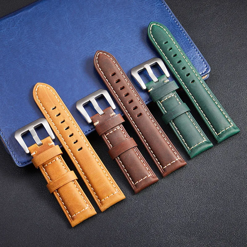 genuine-leather-watch-straps-crazy-horse-cowhide-watchbands-20mm-22mm-24mm-26mm-stainless-steel-clasp-wristwatch-band