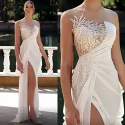 Sexy Sheath Gown Wedding Dresses Appliques Crystals Pleat Lace Bridal Gowns Big Size Custom Size Colour vestidos de novia