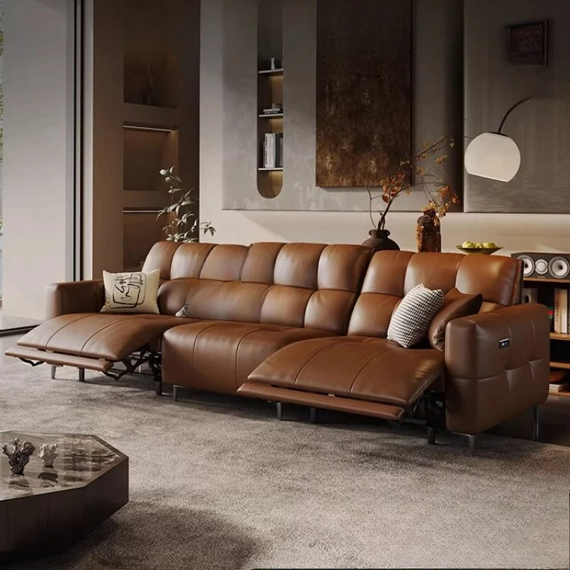 French retro wind listening cloud electric sofa, the first layer of cowhide zero against the wall, genuine leather