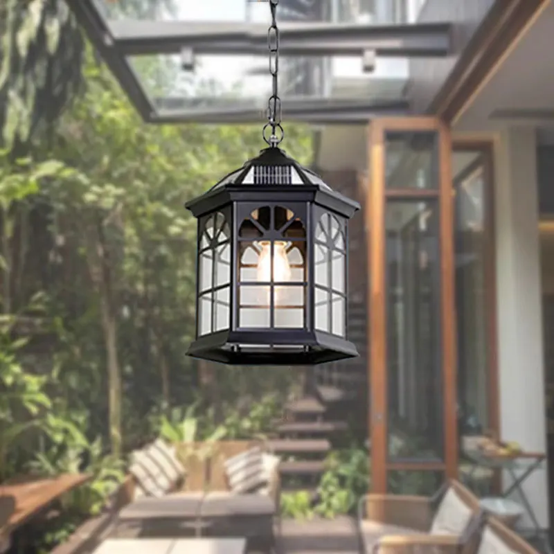 

Outdoor Waterproof Solar Villa Door Pillar Balcony Terrace European Retro Courtyard Chain Pendant Light