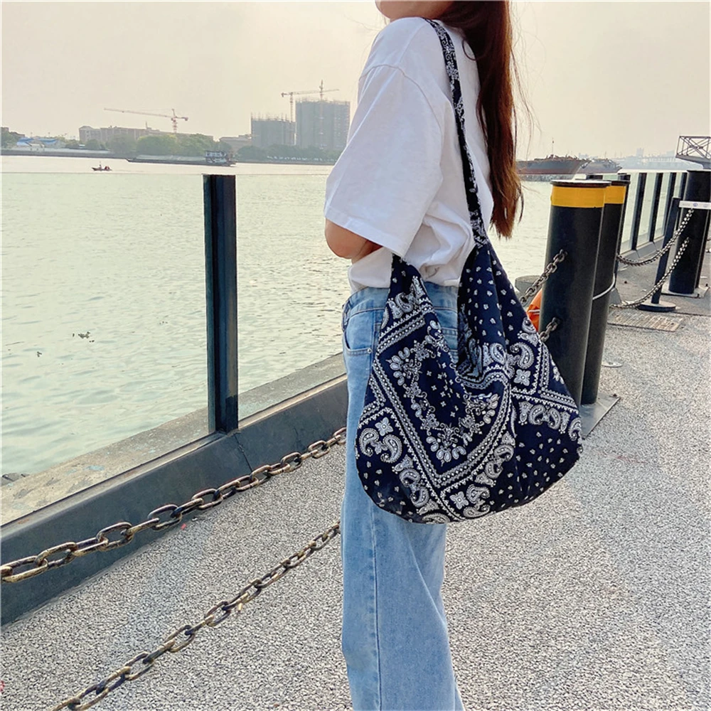 Vintage Ethnic Paisley Women Tote Bag Cotton Cloth Bag Large Capacity Crossbody Shopper Bags Handbags Bohemia Shipping Lunch Bag