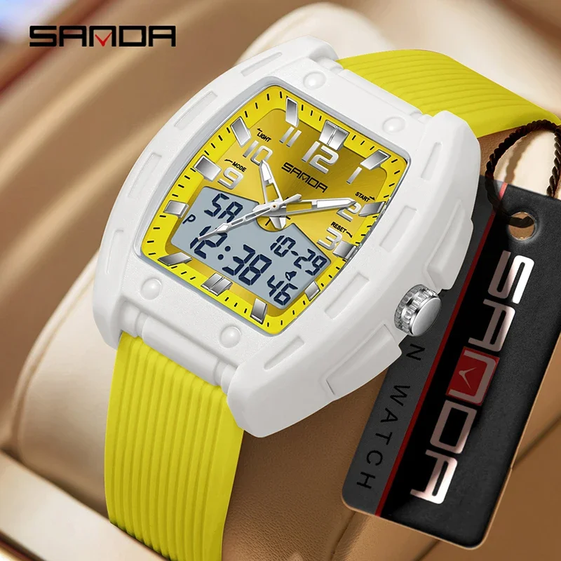 

Sanda Men Casual Sport Wristwatch Top Brand Quartz Chronograph Waterproof Date Week Double Calendar Display Luxury Student Watch