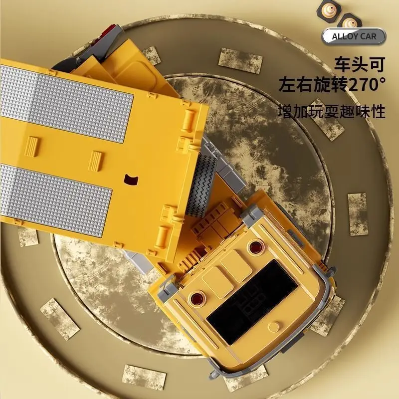 Zabawka dla chłopców: model koparki, pojazd budowlany z dźwiękiem i światłem, napędem pull-back, duża platforma transportowa, przyczepa dla dzieci, wykonany ze stopu.