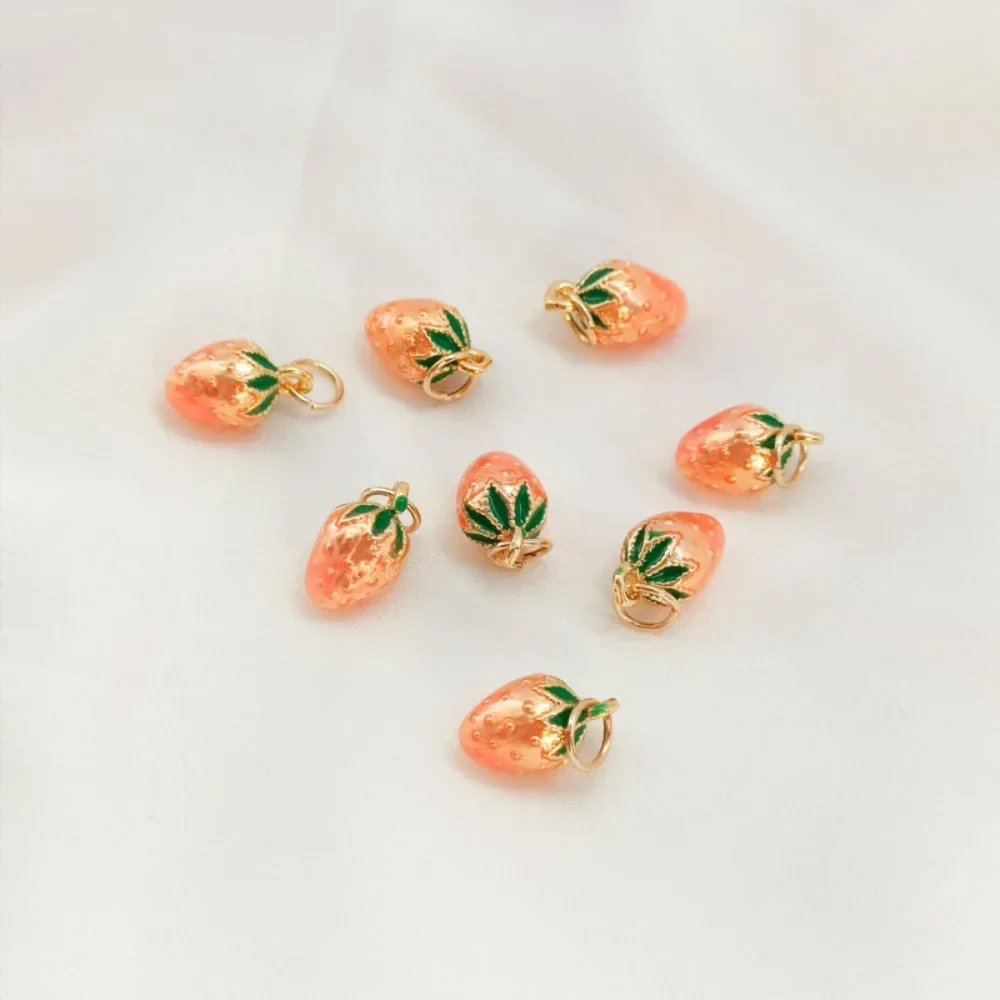 إكسسوارات قلادة على شكل فراولة صغيرة مطلية بالذهب عيار 14 قيراط، مجوهرات مصنوعة يدويًا، إكسسوارات الفاكهة