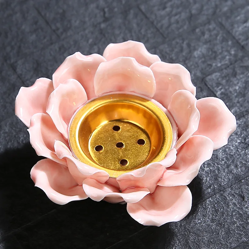 Middle Eastern Incense Burner, Handmade Ceramic Arabian Bakhoor Mabkhara with Metal Holder, Pink & White for Home Decor Gift view 3