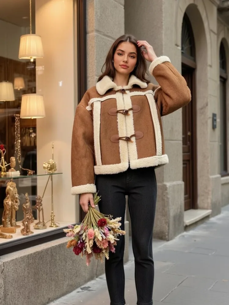 

Fall Winter Retro Buttoned Leather And Fur Coat Women's Collared Warm Faionable Versatile Slimming Top