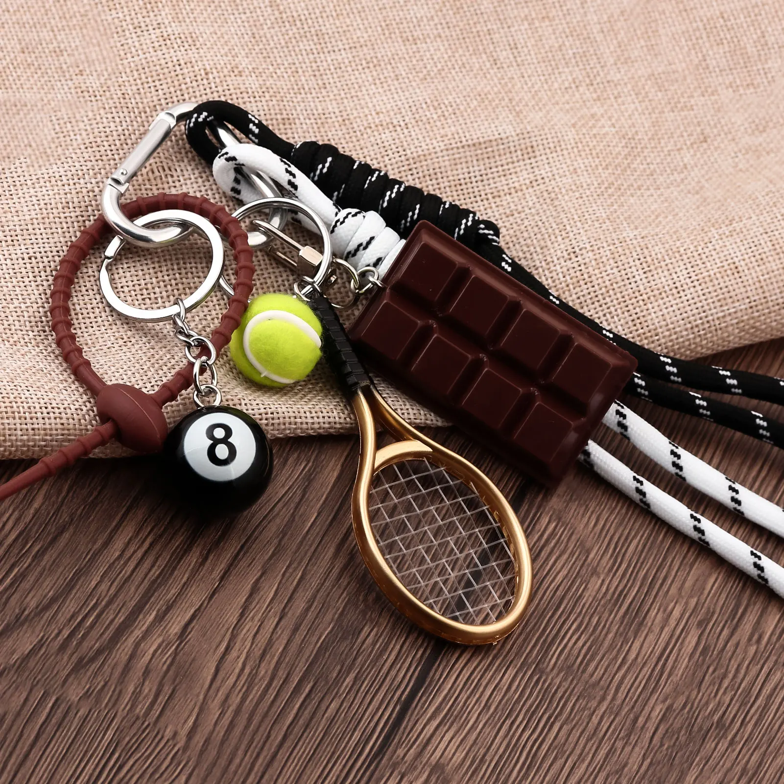 Black 8 Ball Billiard Bag Charm for Women Men Tennis Sports Style