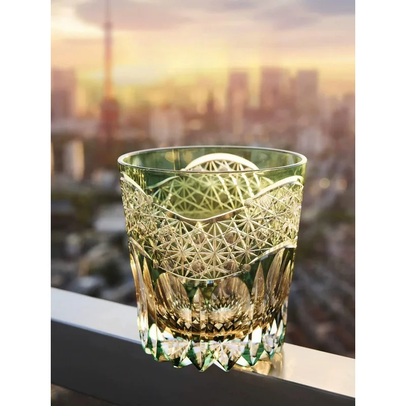 High-end Crystal Glass Premium Luxury Shiny Glassware Whisky Bourbon Brandy Glass Edo Kiriko Glass Artwork for Gift Collection