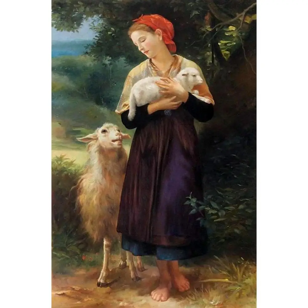 

Classic Portrait Art on Canvas the Shepherders William Adolphe Bouguereau Painting Hand Painted Woman Artwork Home Office Decor