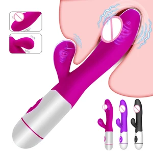 Poderoso vibrador de conejo consolador dual vibración G masturbación del clítoris Masturbators vaginal masajeador adulto para mujeres juguetes sexuales 12 Mejor máquina de sexo adaptador de energía de ventas - №11