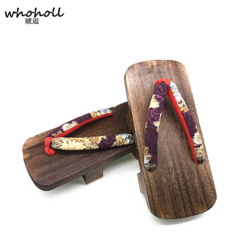 WHOHOLL Geta Man Women Sandals Wooden Cosplay Costumes Shoes Japanese Geta Clogs Shoes Flip-flops Two-teeth Platform Sandals