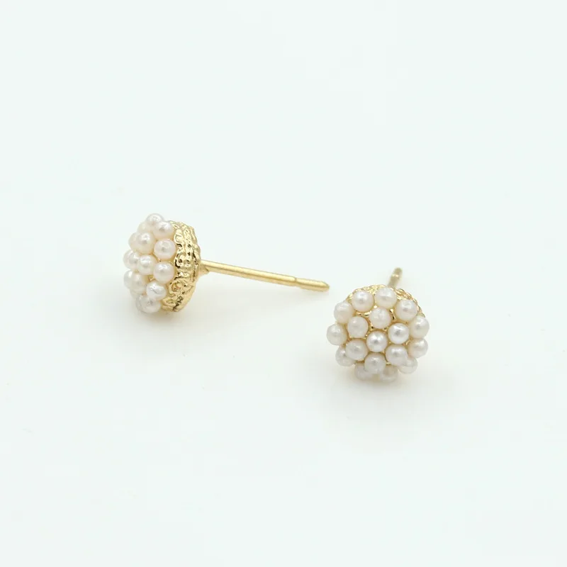 Full of Small Simulated Pearls Round Ball Charming piercing Stud Earrings for Women Jewelry