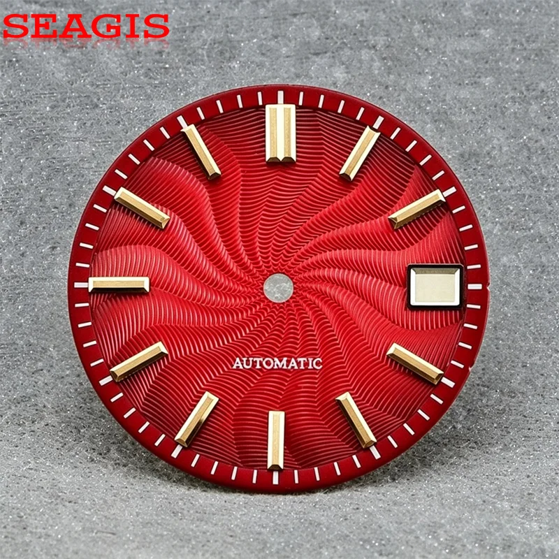

SEAGIS NH35 Dial 28.5mm Twist Wave Pattern Blue Lume AUTOMATIC No Logo Watch Faces