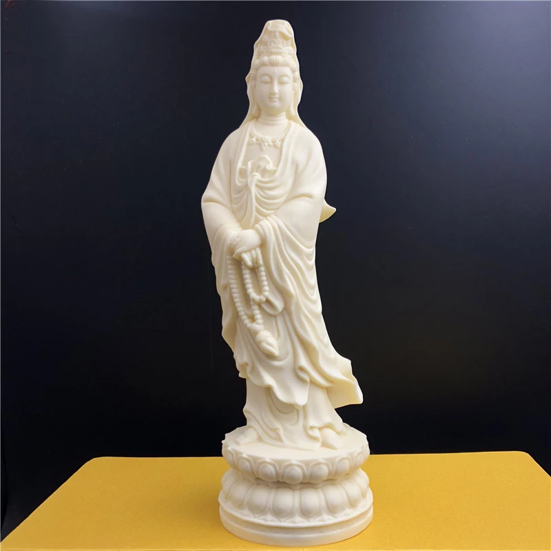 

22CM TALL GOOD HOME SHOP ROOM Efficacious Bless Health GOOD LUCK bring wealth Guanyin Buddha Bodhisattva Carving statue