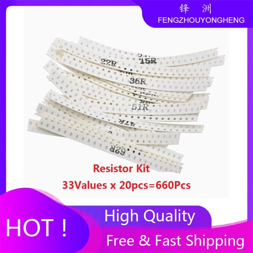 

Комплект резисторов 33 значенияX 20 шт. = 660 шт. 0603 1R до 1M Ом 5% Комплект образцов SMD DIY 47R 62R 82R 100R 1K 10K 3.3R 5.1R 10R 22R Ассорти