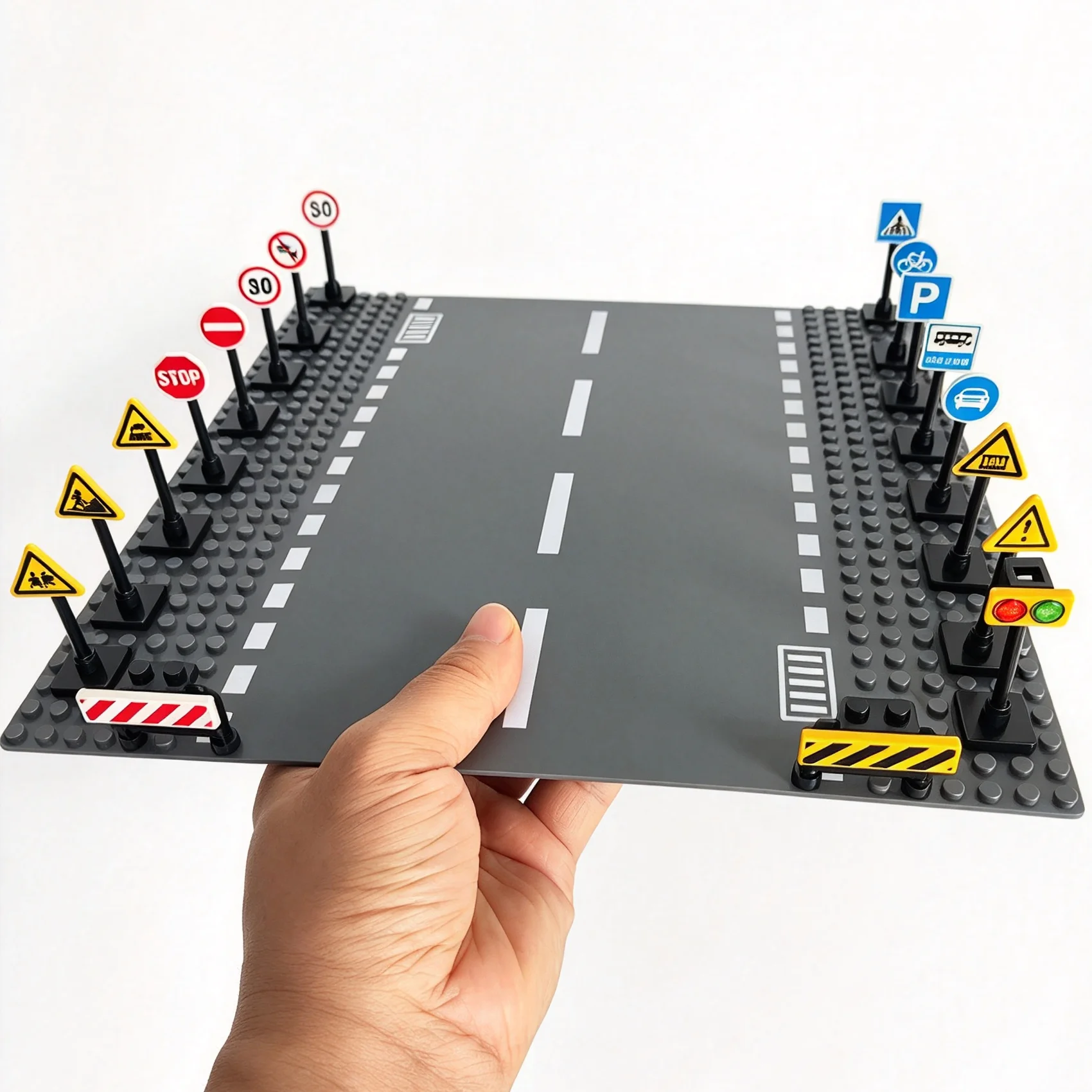 MOC Educational Building Blocks City Traffic Road Signs Parking Lot Traffic Lights Speed Limit Warning Signs Model Accessories