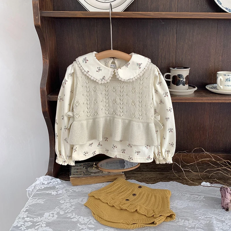 New Spring Kids Knitted Vest Girls Knitted Hollow Out Vests Sleeveless Pullovers Summer Korean Style Ruffles Kids Cotton Sweater