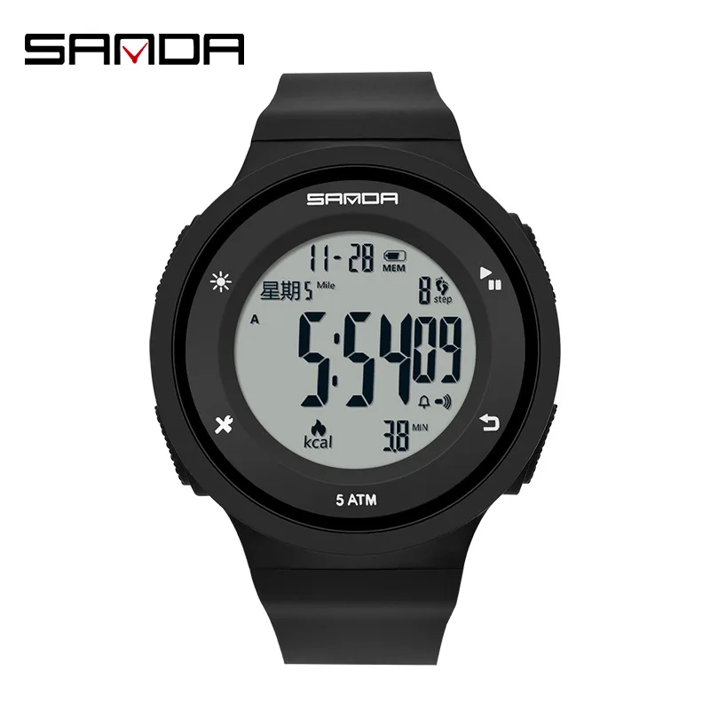 SANDA 2142 Electronic Watch Men Creative Simple Outdoors Watches Luminous Date Chronograph Digital Silicone Male Wristwatches