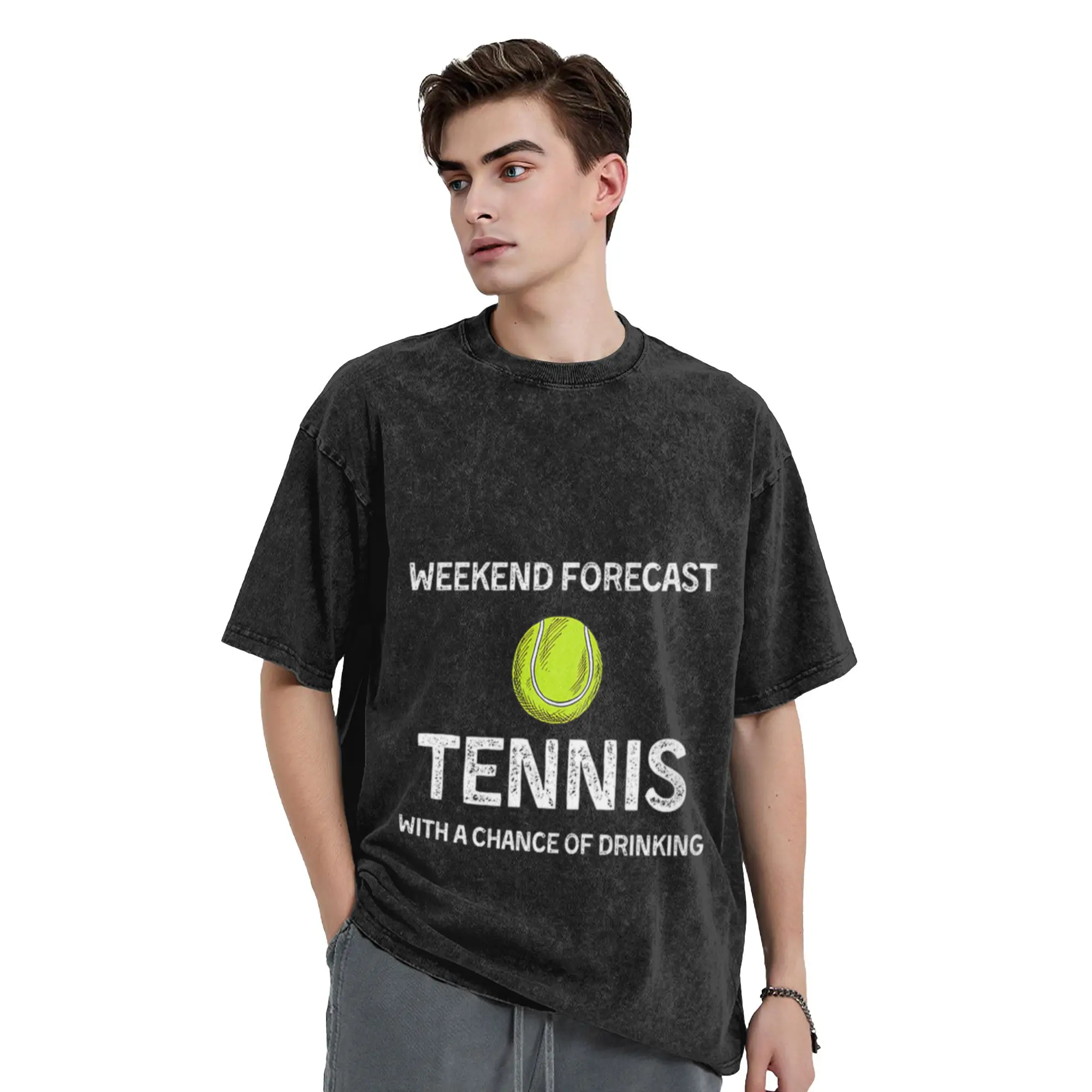 Weekend Forecast Tennis and Relaxation with a Chance of Drinking Fun Design Chic A Vintage Oversized Cotton Unisex T-Shirts