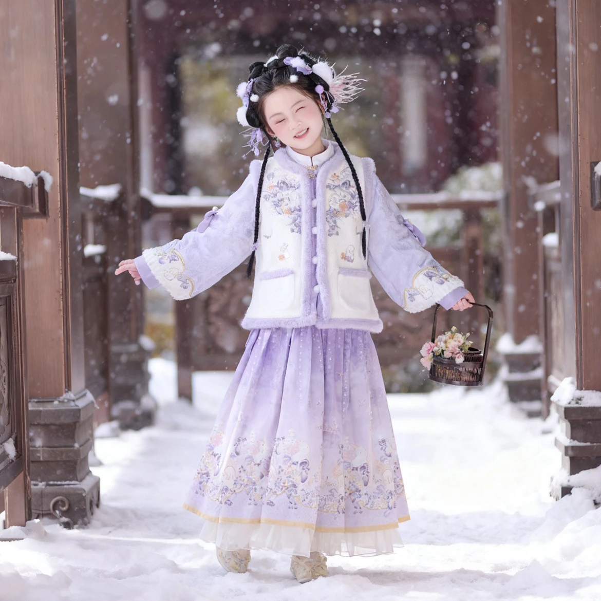 

Girls 2025 Winter New Quilted Warm Hanfu Dress Kids Ancient Fairy Perform Costume Kids Tang Suit Chinese New Year Clothing