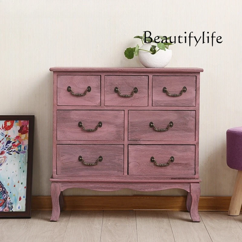Master bedroom, end of bed, master bedroom, American solid wood wall, side cabinet, nine-bucket locker, bedside table, living