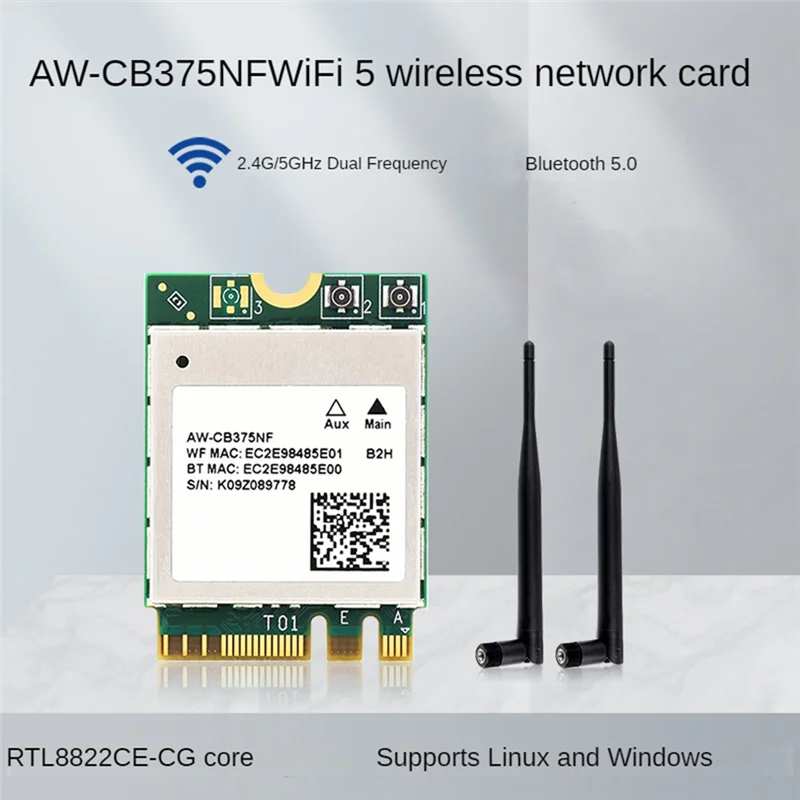 Imagem -02 - Placa de Rede sem Fio Dual Band Wifi5 Geração Módulo sem Fio Aw-cb375nf 2.4g 5ghz